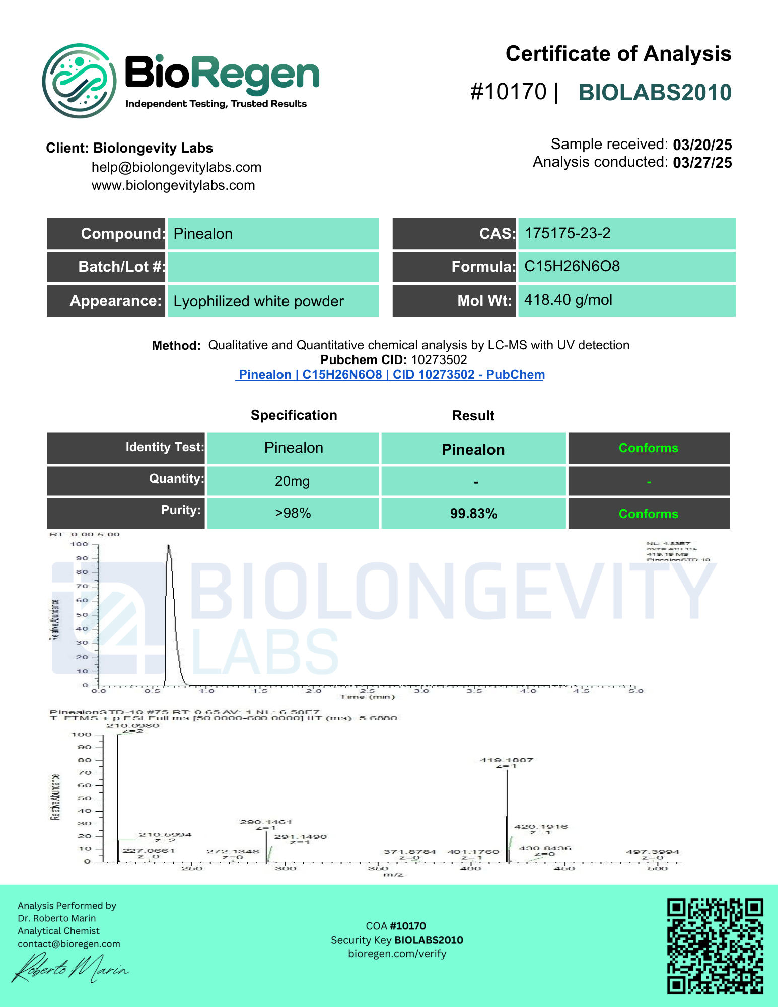 Pinealon (20mg) 5 109aagh
